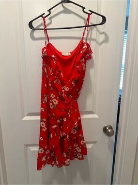 Red Floral Wrap Dress